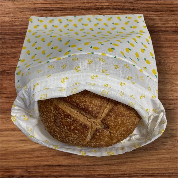 Linen Bread Bag for Homemade Bread, Reusable Sourdough Drawstring Bag - Picture 3 of 6